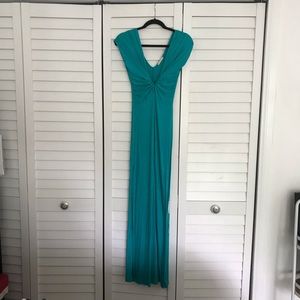 Long Turquoise Maxi Dress low cut in the front